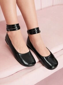 CUCCOO DOLLMOD Giày bệt mũi tròn cho nữ, giày đế bằng màu đen cổ điển đan chéo kiểu ballet ngày lễ tình nhân - màu đen - Xem 2