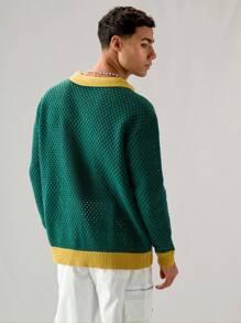 Manfinity VCAY Men's Fashion Casual Loose Knit Short Sleeve Sweater, For Fall Winter - Green - View 2