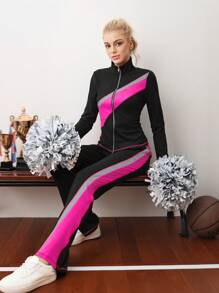 Cheerettes Women's Dance School Style Workout Long Sleeve Jacket And Long Pants Cheerleaders Set For Valentine