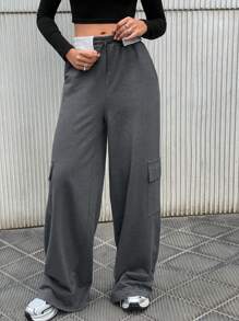 EURMUSE Women's Patchwork Elastic Waist Drawstring Cargo Pocket Casual Sports Sweatpants