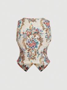 SHEIN MOD Blusa casual de talla grande con cuello en V y sin mangas, con estampado, para el Día de San Valentín en otoño/invierno - Multicolor - Ver 2