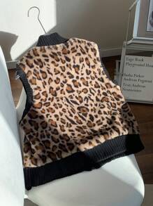 SHEIN EZwear 女式豹纹拉链无袖夹克，时尚百搭，秋冬