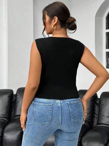 SHEIN Privé 大码女式蝴蝶结前开襟开衫毛衣背心，黑色，保暖，适合通勤和户外穿着 - 黑色 - 查看 2