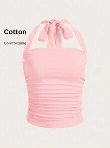 SHEIN EZwear Light Pink Pleated Slim Fit Halter Top