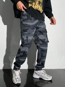 SHEIN 青少年男孩休闲工装迷彩锥形裤，街头潮流朋克摇滚学院日常外出派对音乐节，适合春夏季 - 彩色 - 查看 7