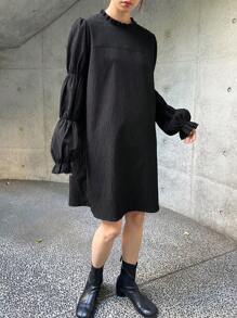 FRIFUL Women's Solid Color Midi Dress, Simple Casual Everyday Wear,Fall Clothes Long Sleeve Dress