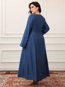 Al Najma Plus Size Women Casual Crossed Binding Waist Arabic Style Dress, Plus Size Modest Full Length Dresses
