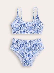 SHEIN New Stylish Teen Girls' Printed Bikini Swimwear Set