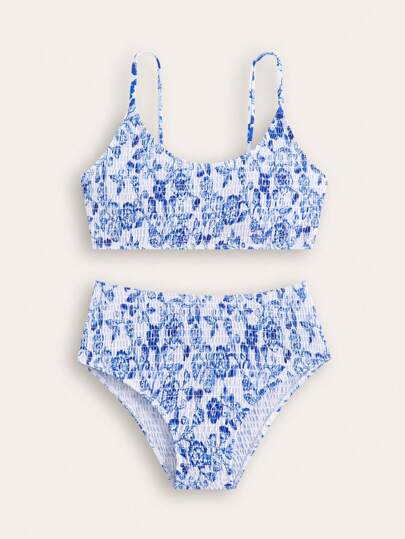 SHEIN New Stylish Teen Girls' Printed Bikini Swimwear Set