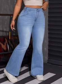 SHEIN ICON Jeans acampanados elásticos de talla grande lavados