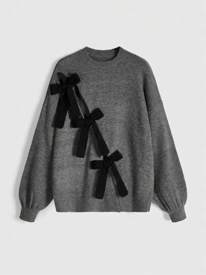 Kawaii Süßer Pullover mit Schleifendekor für Mädchen in Große Größen