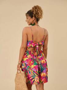Travachic 大碼熱帶圖案後背繫帶吊帶連衣裙 - 彩色 - 查看 1