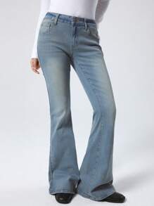 LYSMO Women's Front Button Pocket Plain Casual Denim Jeans, Daily Wear