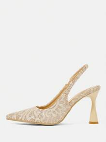 CUCCOO HITCHD Women's Elegant Gold Lace Back Strap High Heel Pumps, Suitable For New Year, Valentine's Day, Bride, Party, Wedding, Dates, Vacation Spring Shoes Spring Break Easter Prom Heels