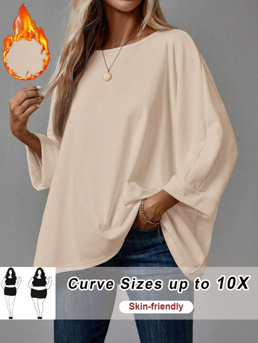 SHEIN CURVE+ 大码长袖宽松舒适家庭风格女式 T 恤