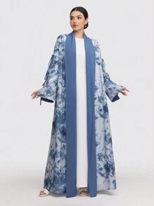 Al Najma Women's Tie-Dye Print Long Sleeve Loose Arabic Abaya Outerwear, Modest Robe