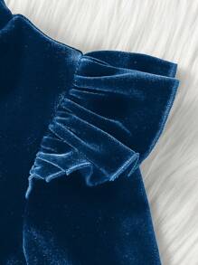 SHEIN Vestido de terciopelo de unicolor con volantes para niña, vestido de manga larga elegante tipo pastel, ideal para uso casual y diario, y para el colegio en otoño e invierno, para Navidad, vacaciones, combinado madre e hija, color verde, para Navidad, uso en fiestas, vestido de cumpleaños, vestido de princesa