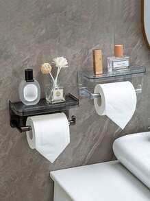 SHEIN 1 pieza Caja portarrollos de papel higiénico, soporte para pañuelos, estante de almacenamiento, bastidor colgante de pared para el baño con espacio de almacenamiento para toallitas