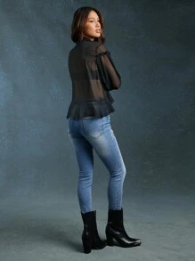 WESTFADE Jeans pitillo de cintura alta con bordado floral elástico para primavera y verano - Lavado ligero - Ver 3