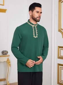 Manfinity Homme Men's Plain Button Front Long Sleeve Stand Collar Casual Shirt