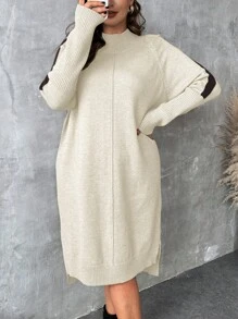 EMERY ROSE Plus Size Bodycon Turtleneck Sweater Dress With Side Slit Design, High-Low Hem, Color-Blocked Sleeves. Made With Multicolored Yarn For A Comfortable And High-Quality Feel.Parties, Music Festivals, Home Wear, Back-To-School Events, Gifting, And Shopping.Turtleneck Sweater,Winter Women Dress,Elegant Women Dresses,Fall Clothes Curve,Winter Clothes,Office Dress,Classy Dress,Elegant Dresses