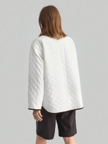 Ontre Women's Contrast Trim Long Sleeve Pocket Casual Winter Jacket, Minimalist Design