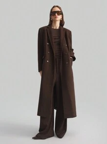 Ontre 2025 New Spring Women's Clothing Extra Long Coat, Women's Jacket, Holiday Women's Fashion Outfit, Comfortable Sophisticated Brown Maxi Coat For Tall Women, Turndown Collar Long Jacket Brown Minimalist Outerwear
