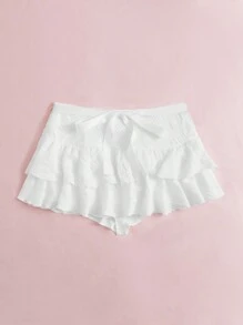 Comfortcana Ruffle Trim Knot Side Layer Hem Skirt - White - View 3