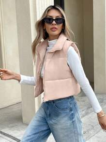 Serisse Abrigo sin mangas acolchado con cremallera y cuello para mujer, para el invierno