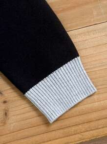 1 pieza Suéter de punto estilo coreano a cuadros patchwork para niña preadolescente, cuello redondo, negro y gris, apto para otoño/invierno - Negro - Ver 4