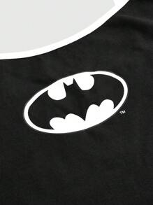 Batman X ROMWE Top corto de tirantes con estampado de logo, estilo urbano