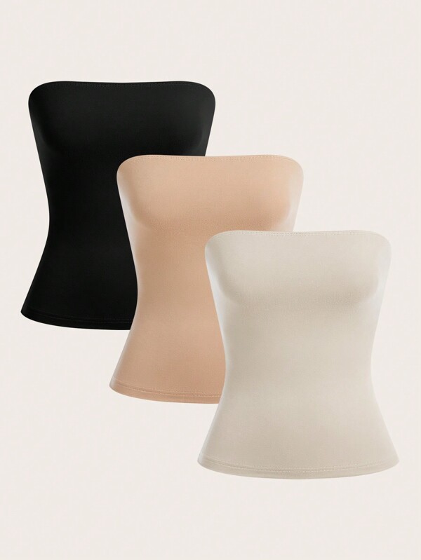 SHEIN BASICS 3 pièces/Ensemble Top Bandeau Tricoté Couleur Unie Décontracté Pour Femmes