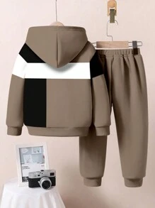 SHEIN 2pcs/Set Baby Boy Casual Minimalist Loose Knit Soft Hoodie Sweatshirt And Pants Set - White - View 5