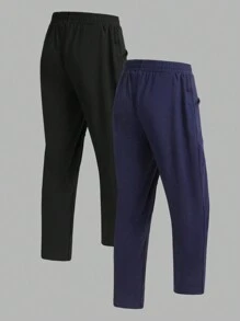 2pcs Women's Solid Color Elastic Waist Casual Sporty Pants For Everyday Wear
