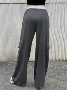 EURMUSE Women's Patchwork Elastic Waist Drawstring Cargo Pocket Casual Sports Sweatpants