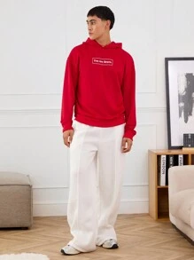 Manfinity VCAY Unisex Letter Graphic Printed Knit Loose Dropped Shoulder Hoodie, For Fall Winter