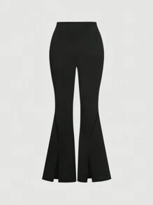 SHEIN MOD Plus Size Women Casual Black Split Flare Pants