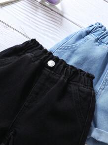 SHEIN 2pcs Baby Girl Denim Shorts Set, Blue & Black Color, Spring And Summer Casual Vacation Country Boho Wear, Beach Outfits