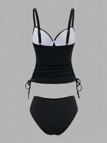 Swim DD+ Conjunto de parte superior con tirantes de espagueti y sostén y bikini a juego de unicolor, serie DD, atuendo para playa para mujer