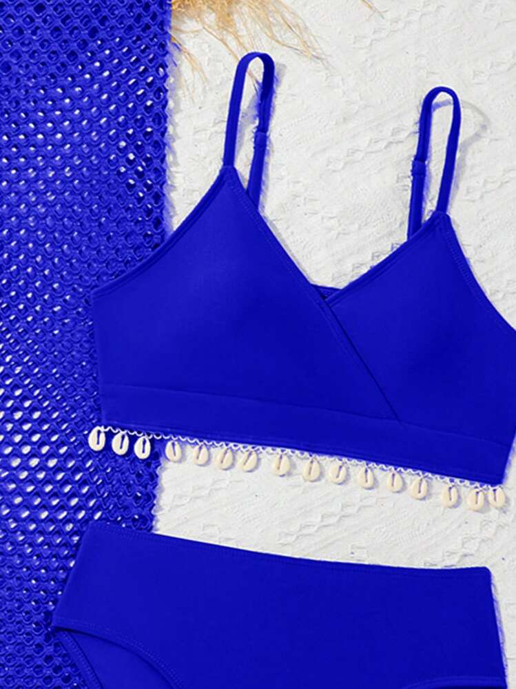 Conjunto de 3 peças Maiô Bikini com Babado para Meninas Pré-adolescentes - Azul - Visão 3