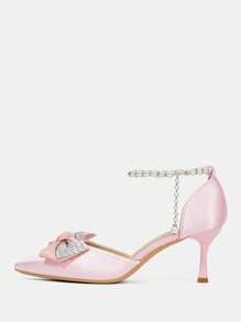 CUCCOO HITCHD Women's Pointed Toe Rhinestone Bow High Heel Pumps Valentine's Day - Pink - View 3