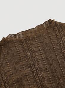 SHEIN MOD Plus Size Women'S Black Solid Color Lace Stand Collar Flare Sleeve Top - Brown - View 3