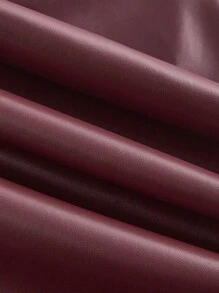 SHEIN MOD 女士时尚勃艮第修身喇叭皮裤、女式下装、冬装裤子、新年女装、女式、喇叭牛仔裤、女式裤子、Y2k 裤子、女式长裤 - 酒紅色 - 查看 4