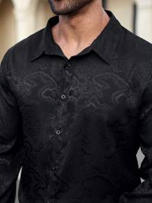 Manfinity Homme Plus Size Front Button Placket Long Sleeve Casual Blouse, Everyday Wear - Black - View 5