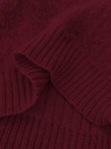 SHEIN Clasi Classic European & American Ribbed Mock Neck Thick Lined Slim Fit Long Sleeve Knit Sweater, Versatile Base Layer For Autumn/Winter Knit Pullover Fall Sweater - Burgundy - View 7