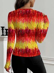 ORANGE STUDIO Artist Ombre Sequin Print Fitted Women T-Shirt, Party Top For Holiday Season, New Year, Going Out, Festival - Multicolor - View 2