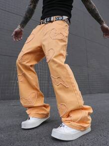 Manfinity EMRG Men's Pocket Heart Distressed Simple Casual Jeans, Everyday Wear - Orange - View 5