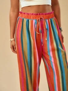 Travachic Plus Size Women's Brazilian Colorful Striped Tapered Leg Casual Pants