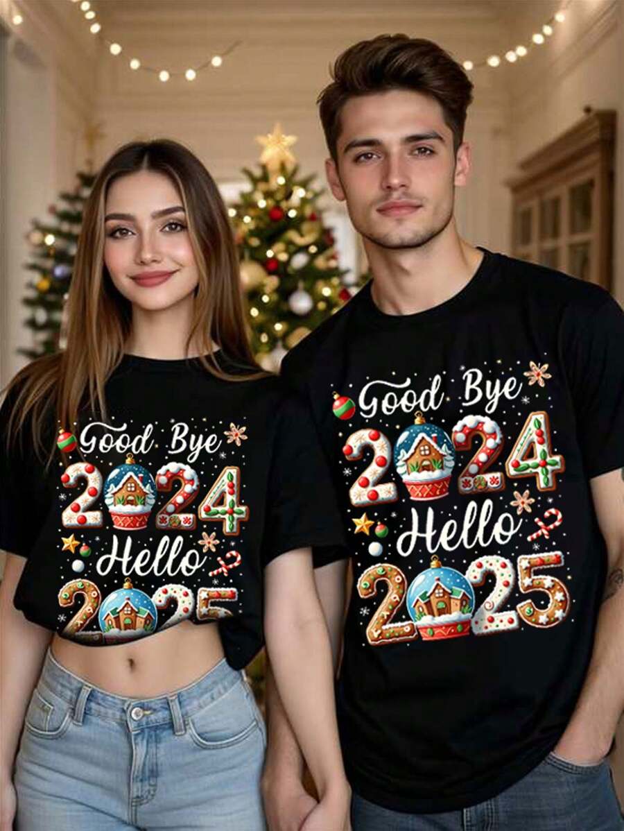 Manfinity NXTstreet Men's Casual New Year Pattern Crew Neck Short Sleeve T-Shirt - Black - View 1