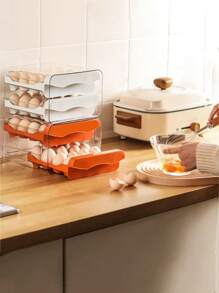 SHEIN 2-Layer Drawer Type Egg Storage Organizer,Stackable PET Egg Storage Set Ouble-Layered For Maximum Capacity, Clear Plastic Egg Holder For Your Refrigerator - White - View 5